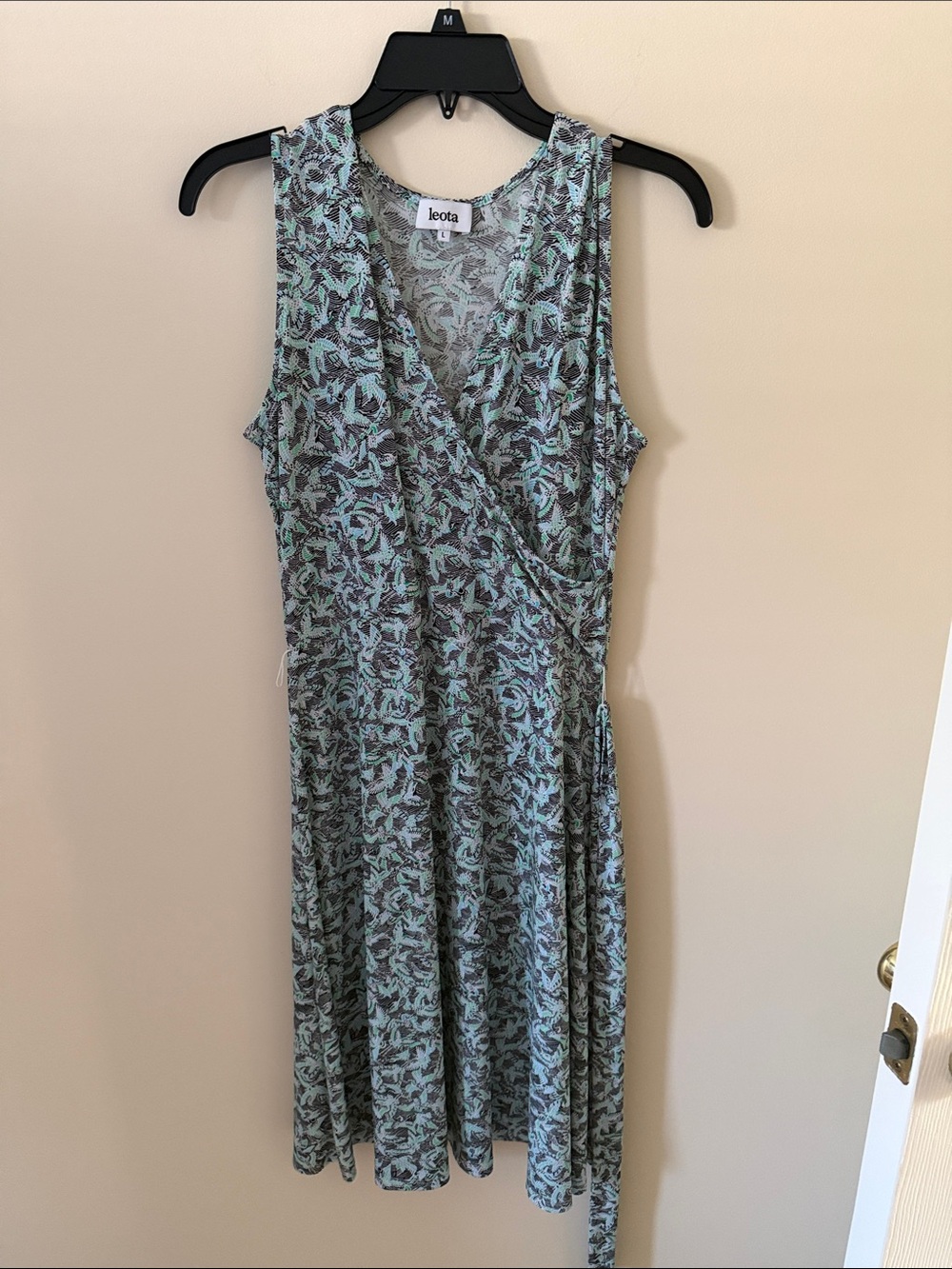 Leota Seafoam Green Floral Surplice Wrap Dress